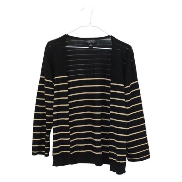 August Silk Sweater Womens Size XXL Black Gold Striped Cotton Blend Cardigan - Picture 1 of 4